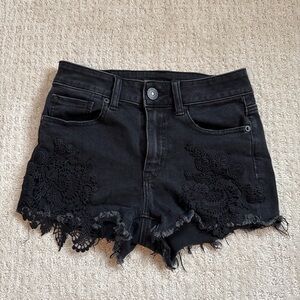 American Eagle Black Lace Denim Shorts